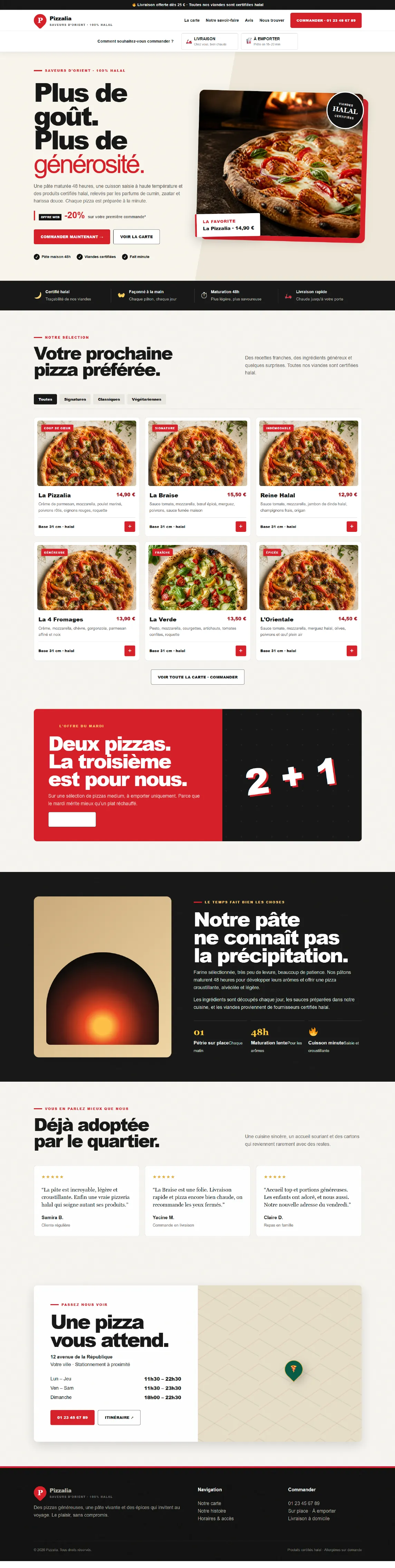 Capture complète de la page d’accueil Pizzalia