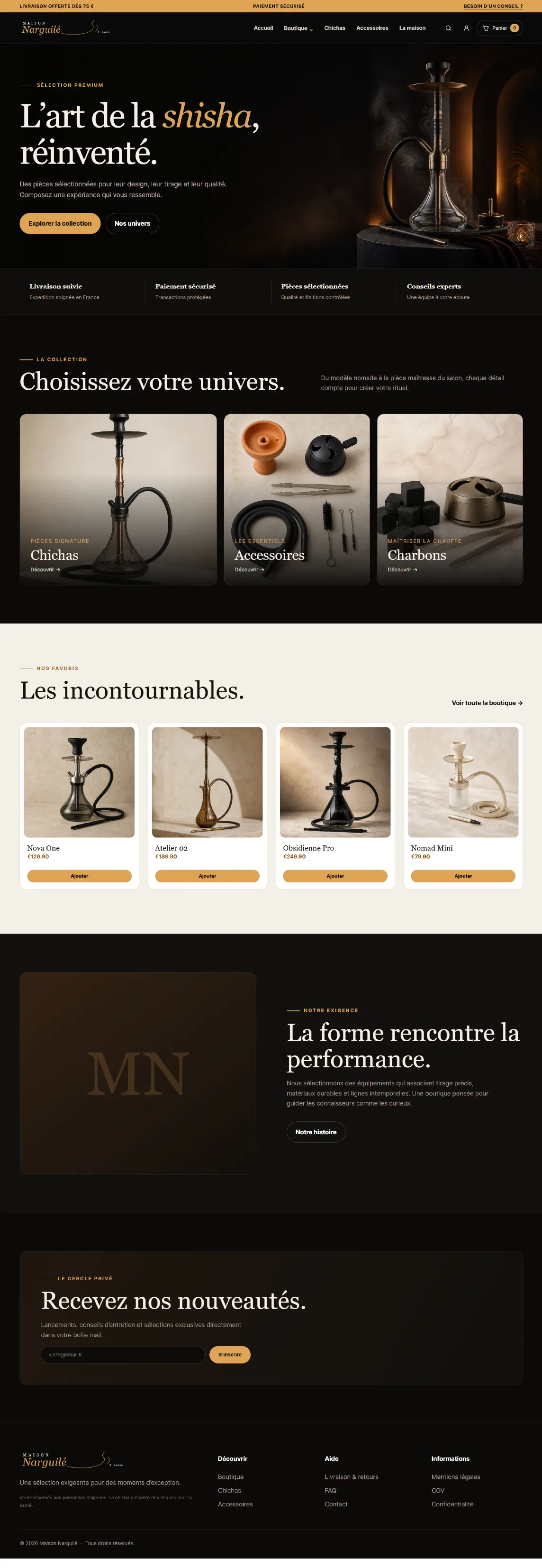 Capture complète de la page d’accueil Maison Narguilé