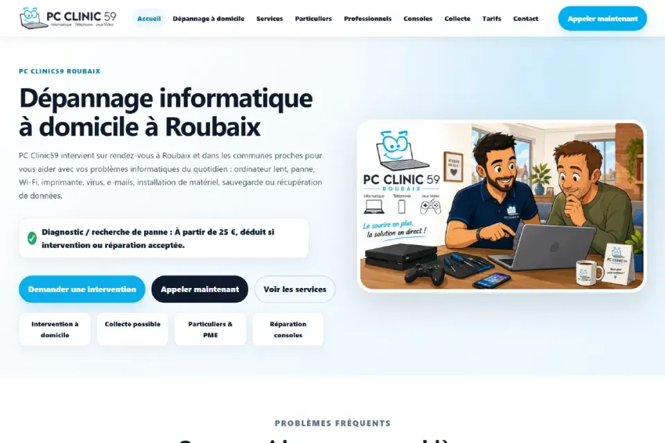 Aperçu de la page d’accueil PC Clinic59