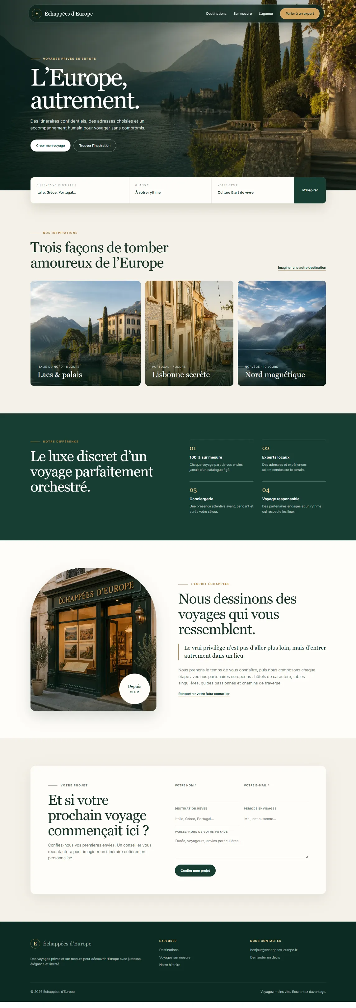 Capture complète de la page d’accueil Échappées d’Europe